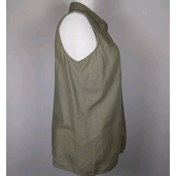 Dana Buchman Women's XXL Linen Blend Sleeveless Blouse Pockets Olive Casual Soft - Picture 5 of 8